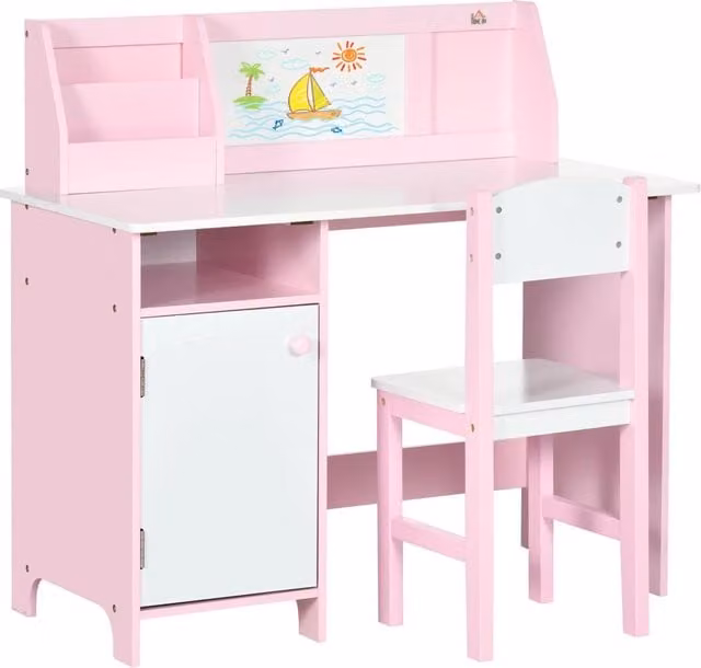 Banco Scuola per Bambini con Sedia in Legno di Pino Bianco e Rosa GIORDANOSHOP