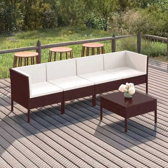Set Divani da Giardino 5 pz con Cuscini in Polyrattan Marrone 3094335