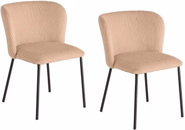 Set di 2 sedie PAVIA rosa-beige in tessuto a coste – Silhouette arrotondata e gambe in metallo nero