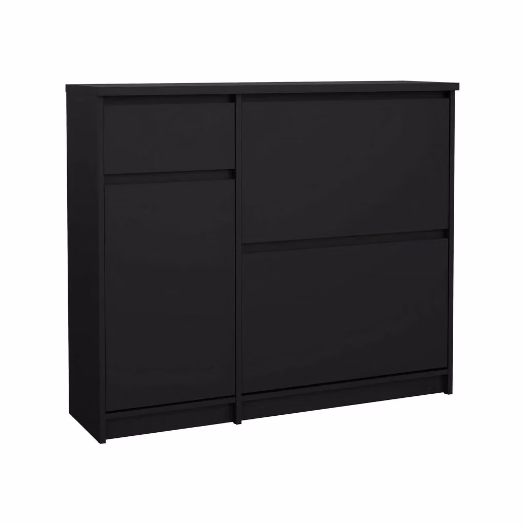 Scarpiera DMORA Todd moderna con ante basculanti, mobile porta scarpe nero opaco per ingresso, L: 109 cm, P: 32 cm, H: 93 cm – 2