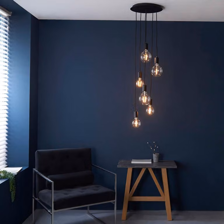 Lampada a sospensione STUDIO nera 6xE27x20W in metallo, dimensioni: 82,2x34x34 cm, IP20, Endon