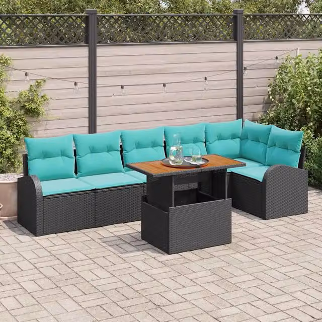 Set Divano da Giardino 7 pz Nero Poly Rattan 3358335
