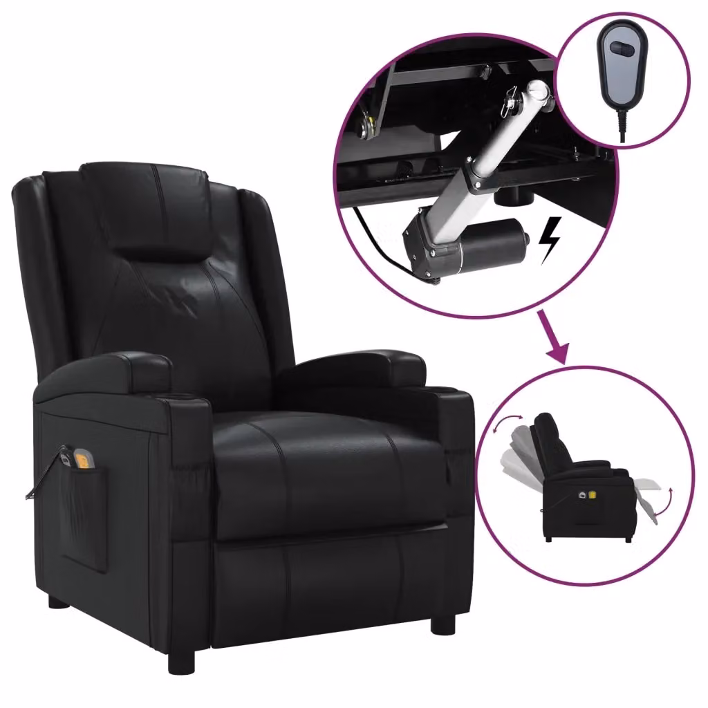 Poltrona Massaggiante Elettrica Relax vidaXL in Similpelle Nera con Braccioli – 2