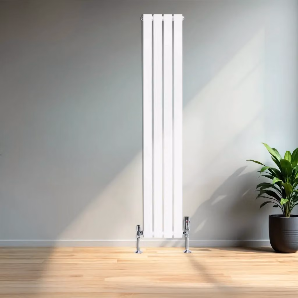 Radiatore Verticale in Acciaio Monster Group BV Bianco con Testa Termostatica e Staffa a Parete H: 160 cm, L: 28 cm – 2