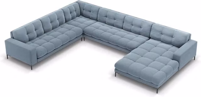 Divano panoramico sinistro Bali di Cosmopolitan Design in velluto azzurro da 7 posti