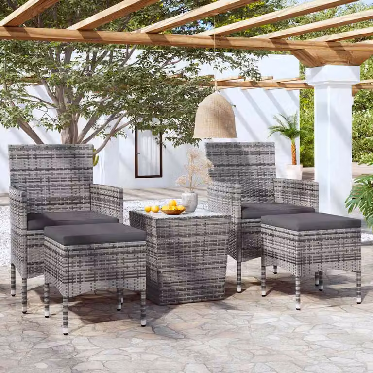 vidaXL Set Bistrot da Giardino 5pz in Polyrattan e Vetro Temperato Grigio