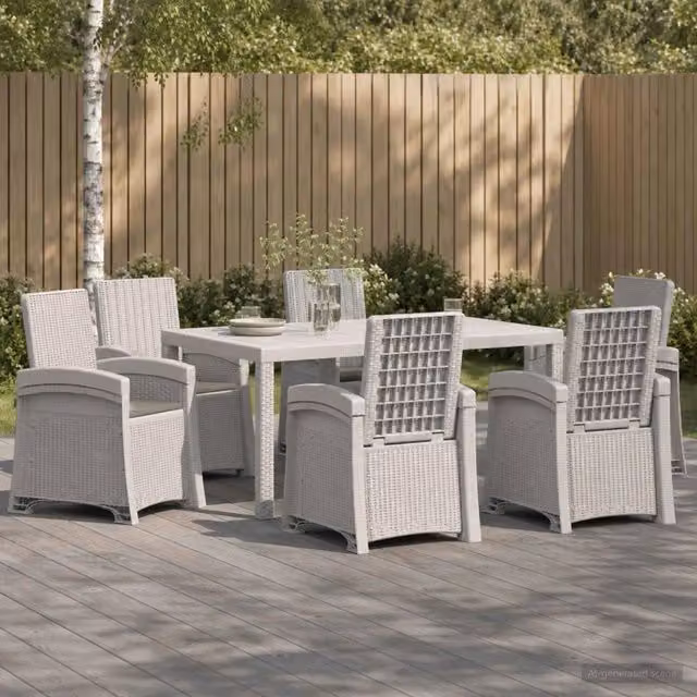 Set da pranzo da giardino moderno vidaXL in rattan sintetico con 7 pezzi bianco e grigio