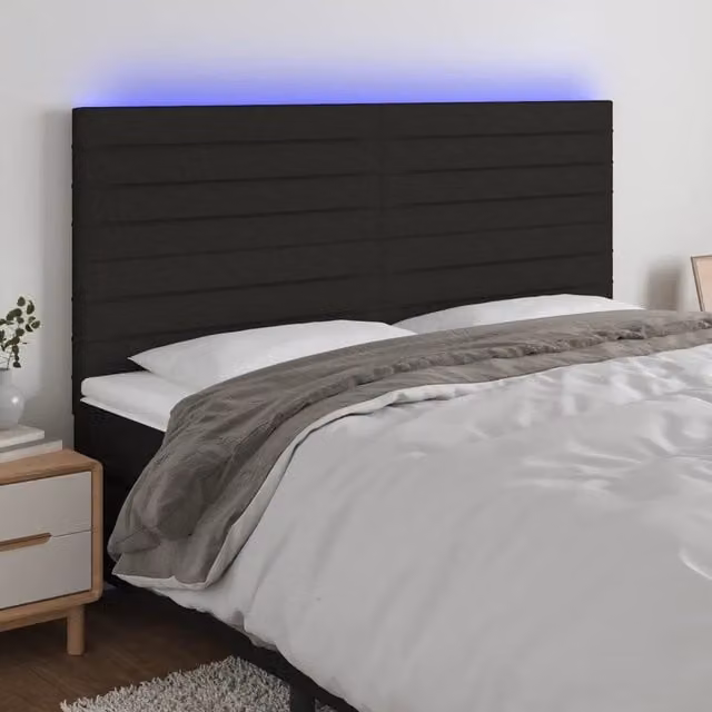 Testiera con LED Design Mania in tessuto nero con porta USB, L: 200 cm, P: 5 cm, H: 118/128 cm
