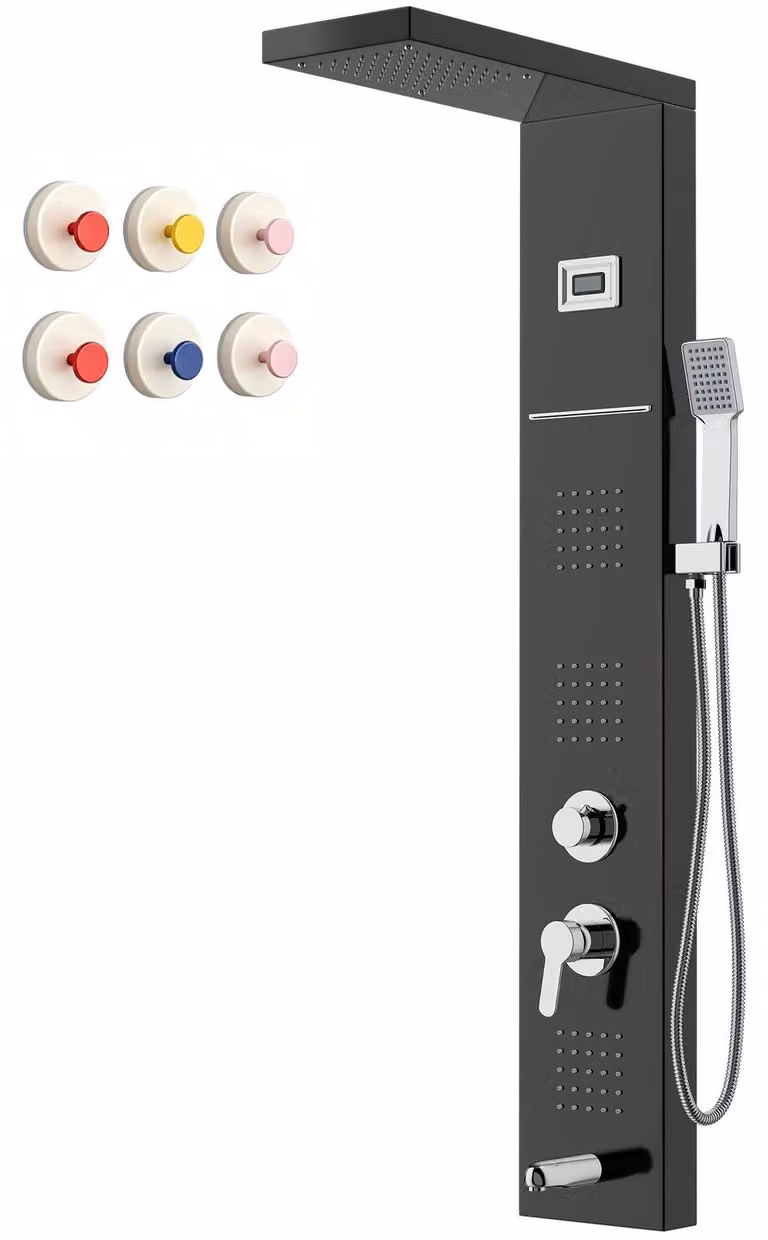 Colonna doccia con 5 funzioni, display LED per la temperatura, altezza 1100 mm, colore nero