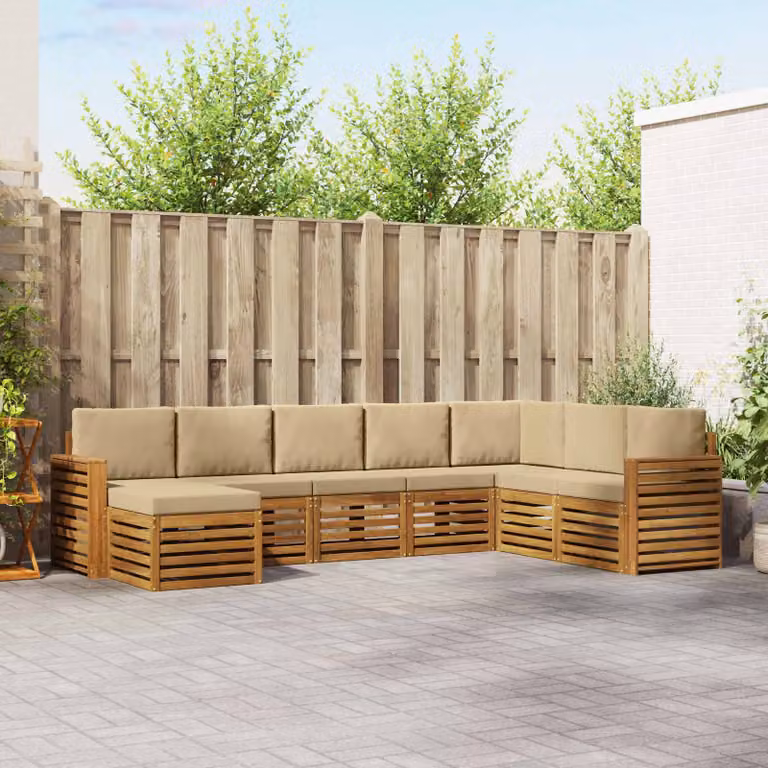Set di divani da esterno moderno vidaXL in legno di acacia, 8 pezzi, colore beige e marrone