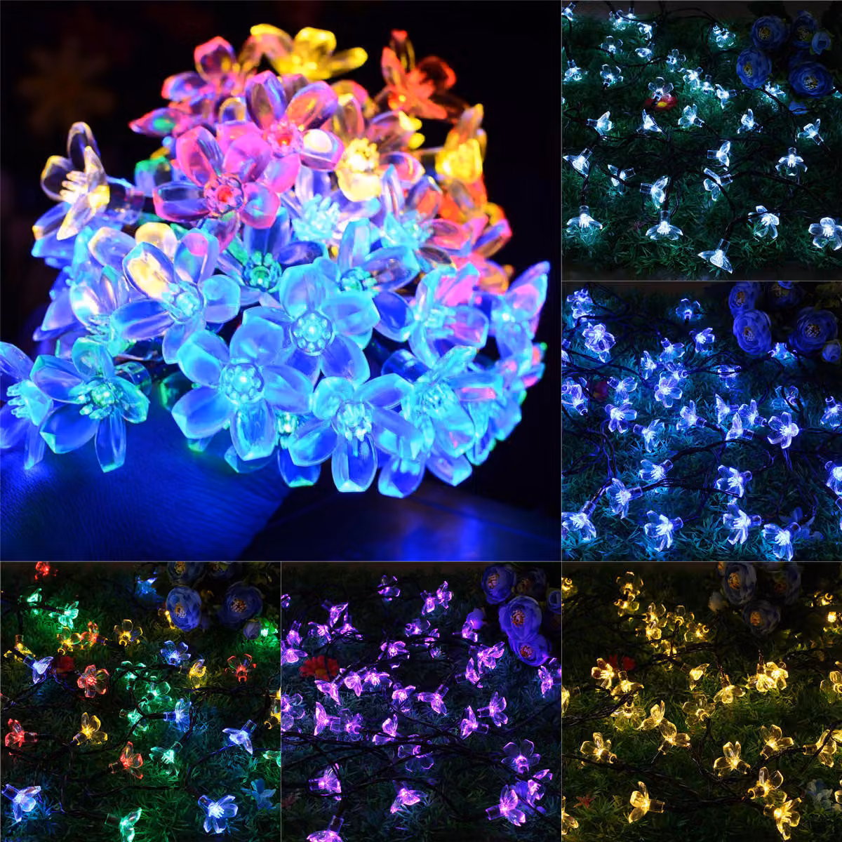 Solar Blossom Flower Fairy String Light 23FT 50LED Home Garden Wedding Decor - Muli-coloured