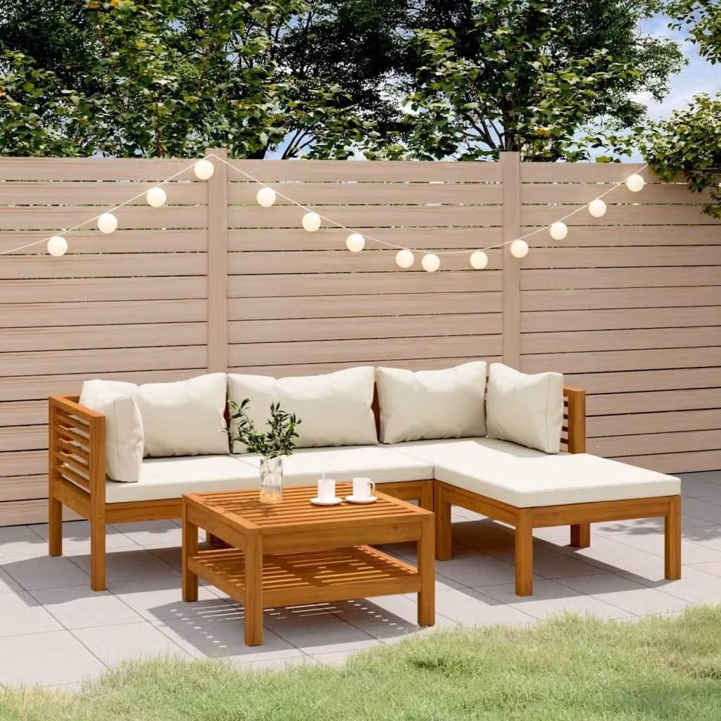 Maison Exclusive - Set da giardino da 5 pezzi con cuscini color crema, in legno massello di acacia