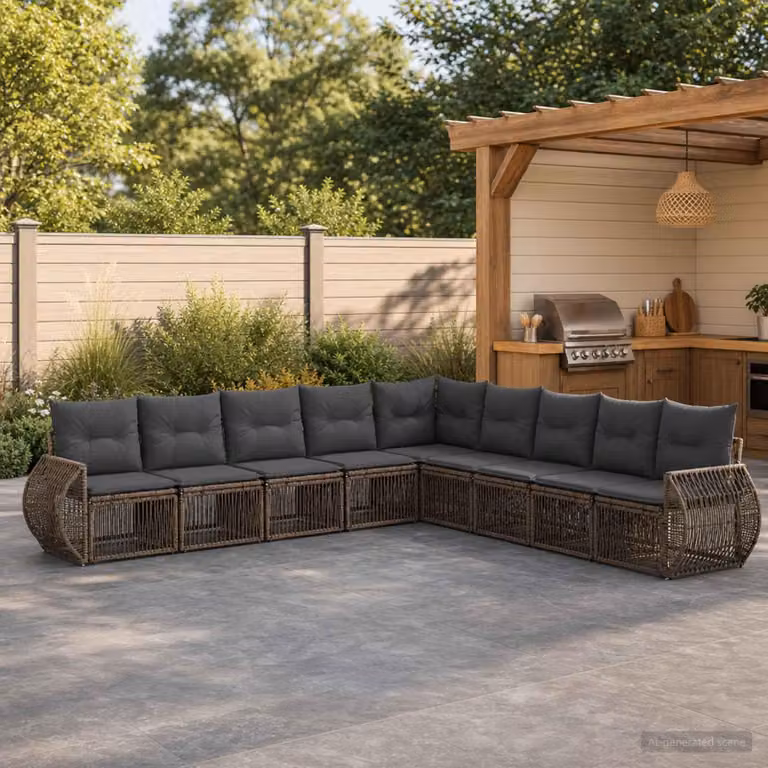 Maison Exclusive - Set da giardino composto da 9 pezzi. Divano e poltrone in rattan sintetico, colore grigio e grigio scuro