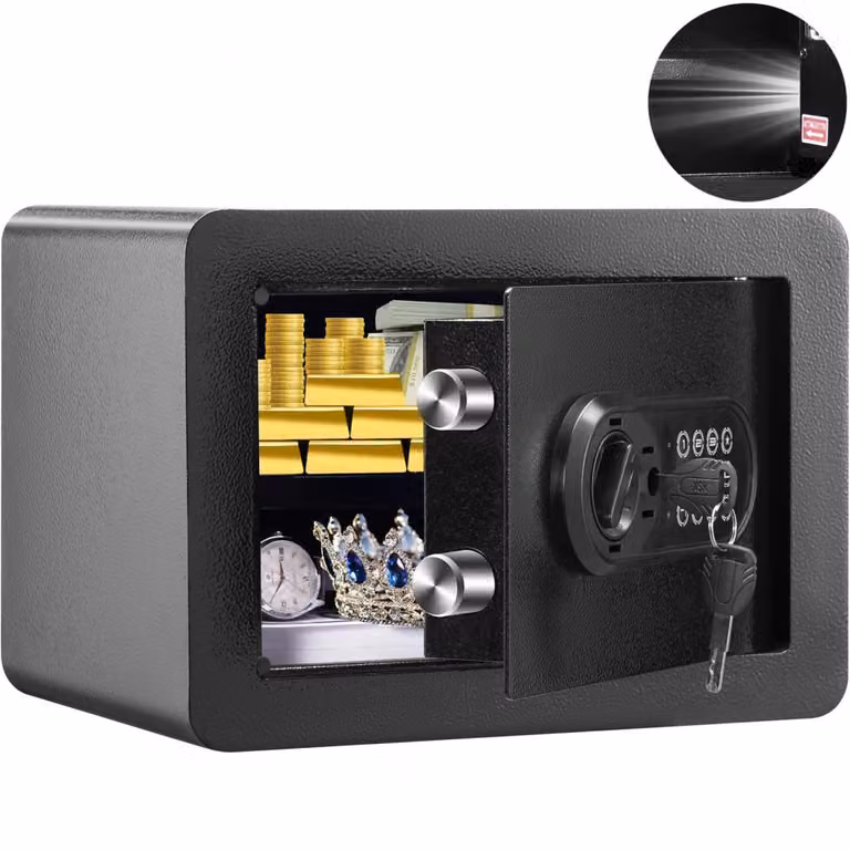 Cassaforte sicura da 0,5 piedi cubi - Cassaforte per mobili con portafoglio ignifugo - Password e chiave - Cassaforte digitale per la casa - Ripiano rimovibile - Armadio interno - Cassaforte a muro per contanti, gioielli, documenti ecc.