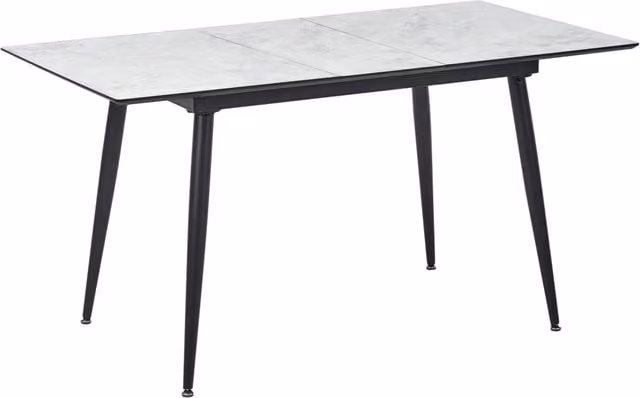 Tavolo da Pranzo Nero Bianco MDF Ferro 120/150 x 80 cm Bianco Effetto Marmo Piano Allungabile Gambe in Metallo Rettangolare Design Moderno