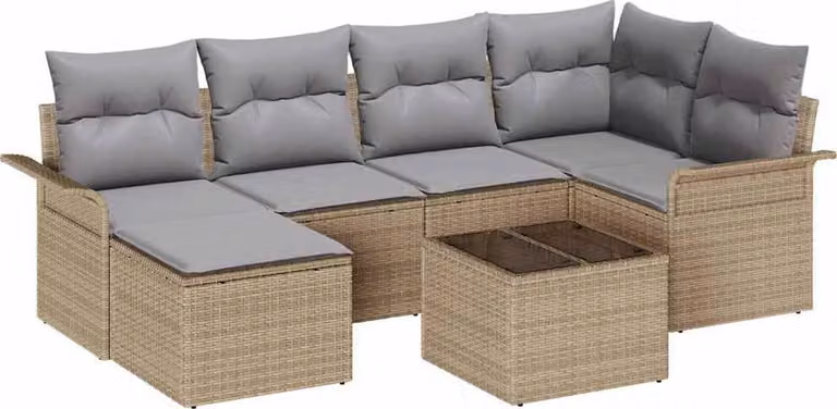 Set Divano da Giardino con cuscino 7 pcs Beige Poly Rattan