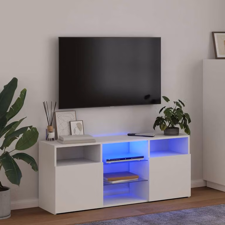 vidaXL Mobile Porta TV Moderno con Luci LED Integrate Bianco L: 120 cm, P: 30 cm, H: 50 cm