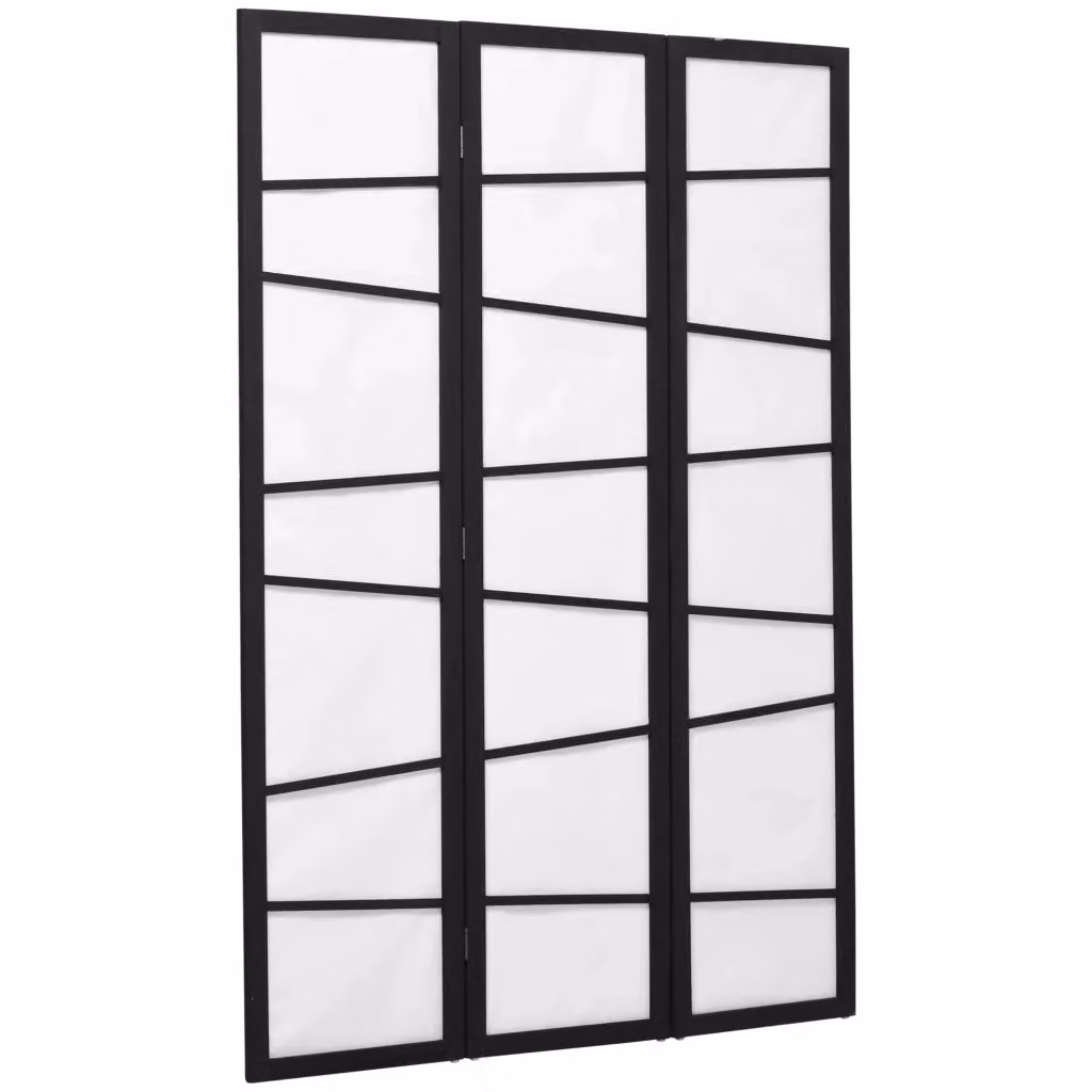 Paravento Minimal a 3 Pannelli in Legno e Tessuto Bianco e Nero L: 120 cm, H: 170 cm – 2