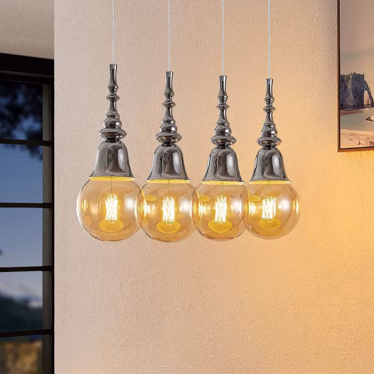 Lampada a sospensione Gesja Lucande, dimmerabile, Cromo / Argento, Soggiorno / Sala da pranzo, Metallo, Moderno, Lampada a sospensione