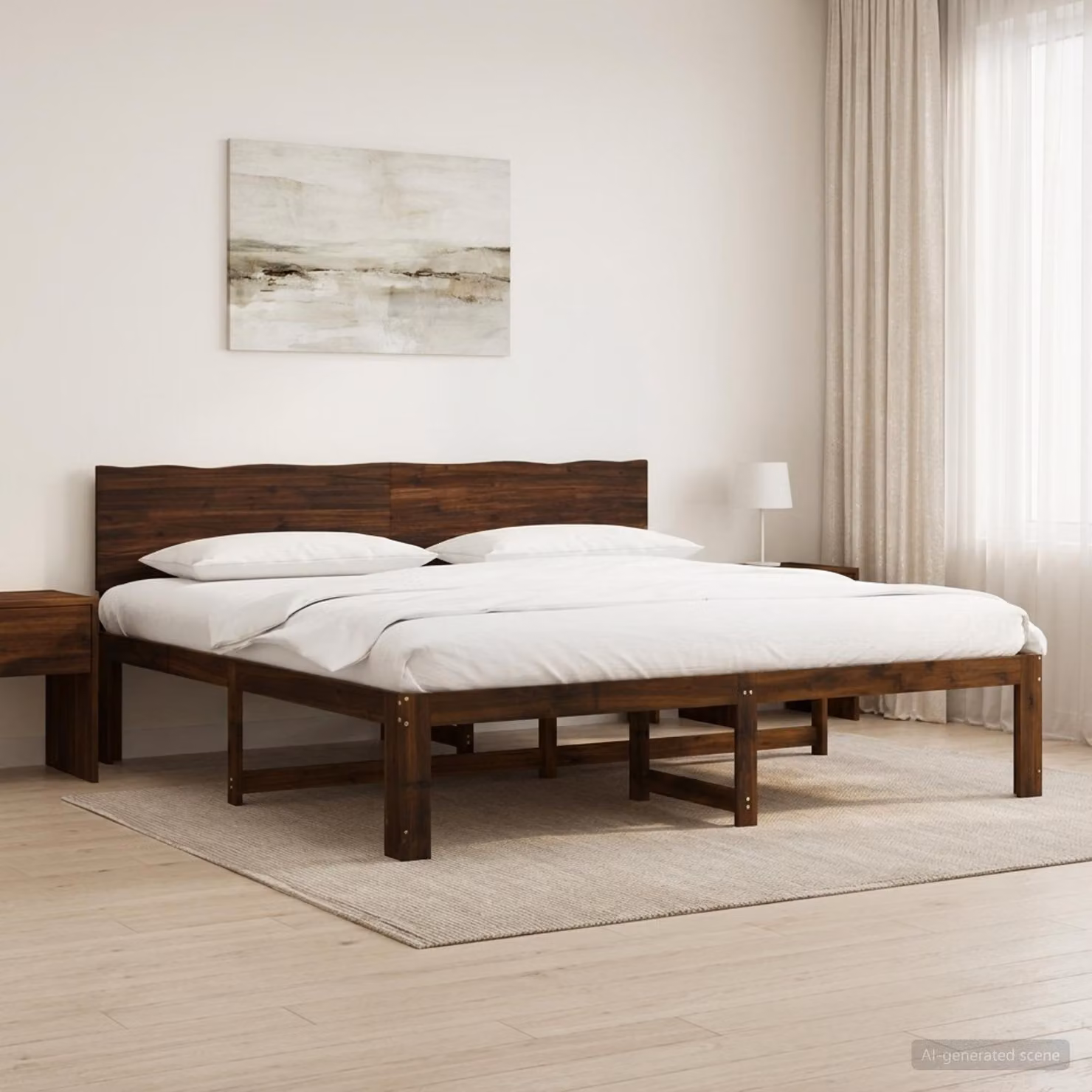 Letto matrimoniale con testiera vidaXL ROSTOCK in legno di acacia marrone, L: 184 cm, P: 200 cm, H: 91 cm