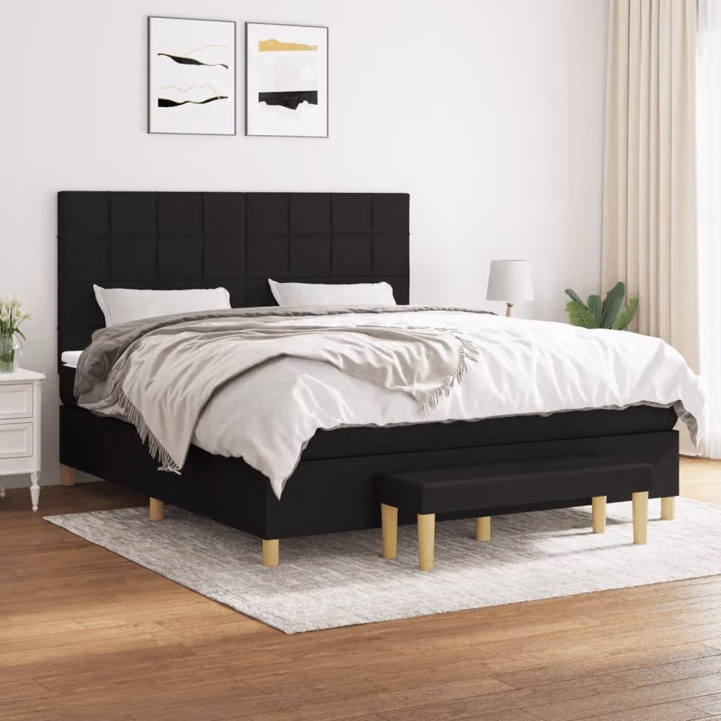 vidaXL Giroletto a Molle con Materasso Ibrido in Tessuto Nero L/P/H: 160 x 200 x 128 cm – 1