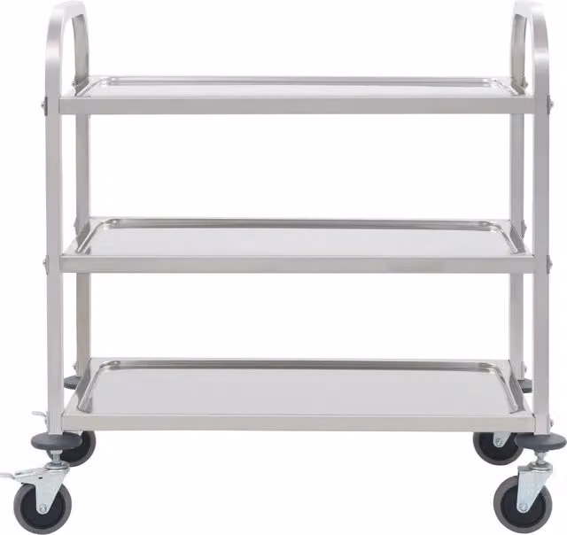 Carrello da cucina moderno a 3 livelli DESIGN IN in metallo argento con ruote L/P/H: 96,5 x 55 x 90 cm