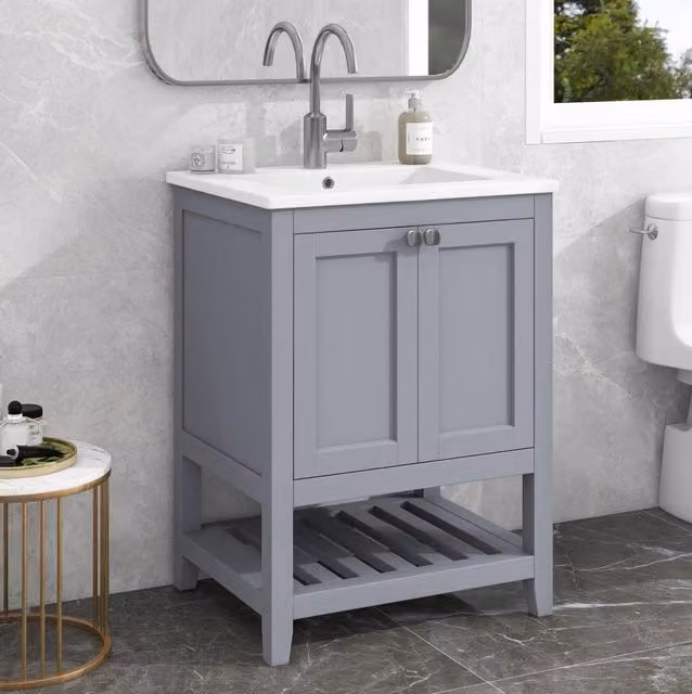 Mobile bagno con lavabo in ceramica, grigio e bianco