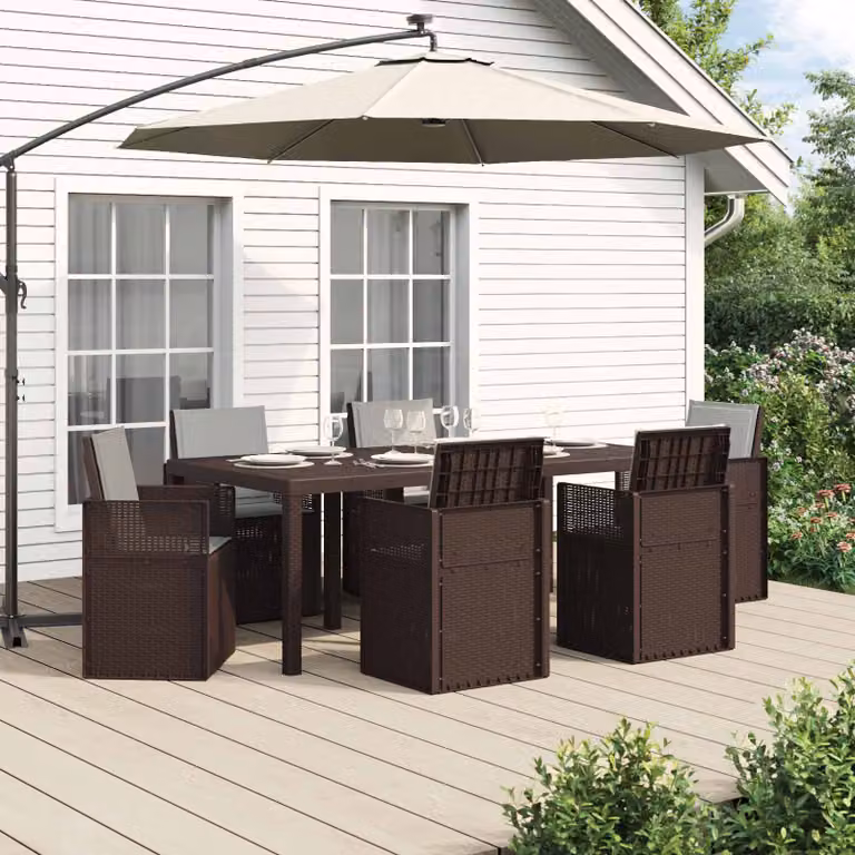 Set da pranzo per giardino e terrazzo vidaXL in plastica da 7 pezzi, marrone e grigio chiaro