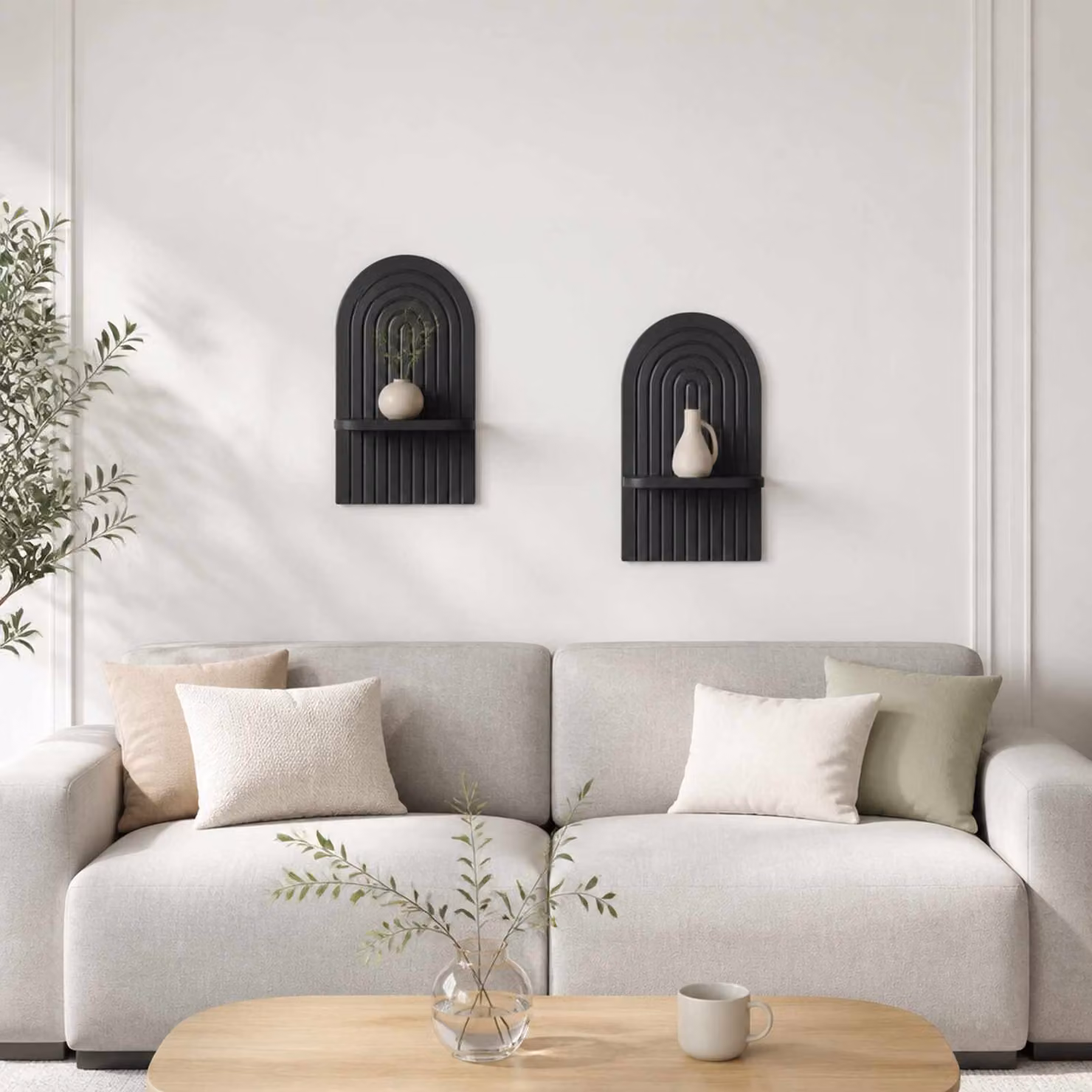 Set di 2 scaffali da parete vidaXL in legno nero opaco, L 23 cm x P 13,5 cm x H 37,5 cm