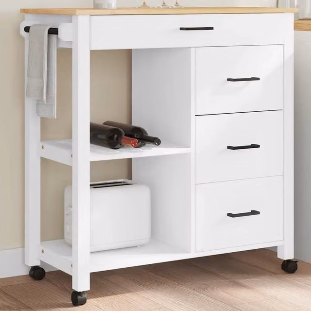 Carrello da Cucina-Scaffale per Cucina MONZA 84x40x88,5 cm in Legno Massello di Pino 966088