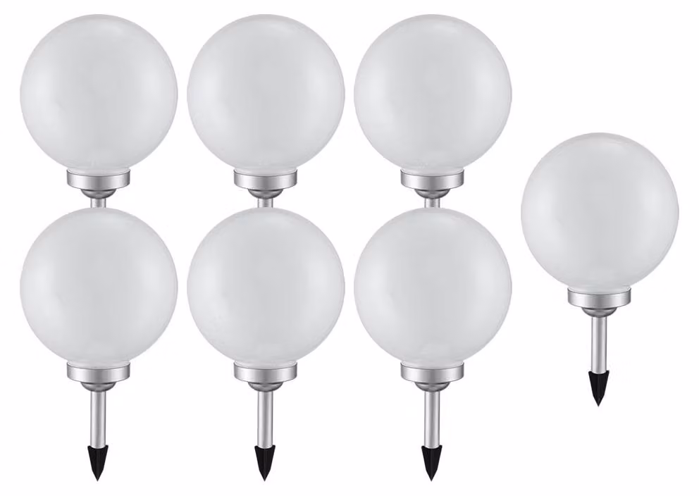set di 7 luci solari a LED, globo bianco, H 65 cm