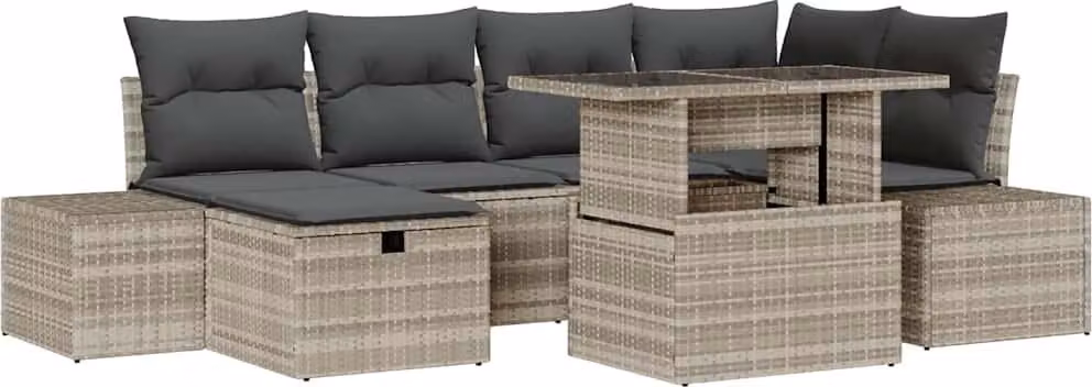 Set Divano da Giardino 7 pcs Grigio chiaro polyrattan