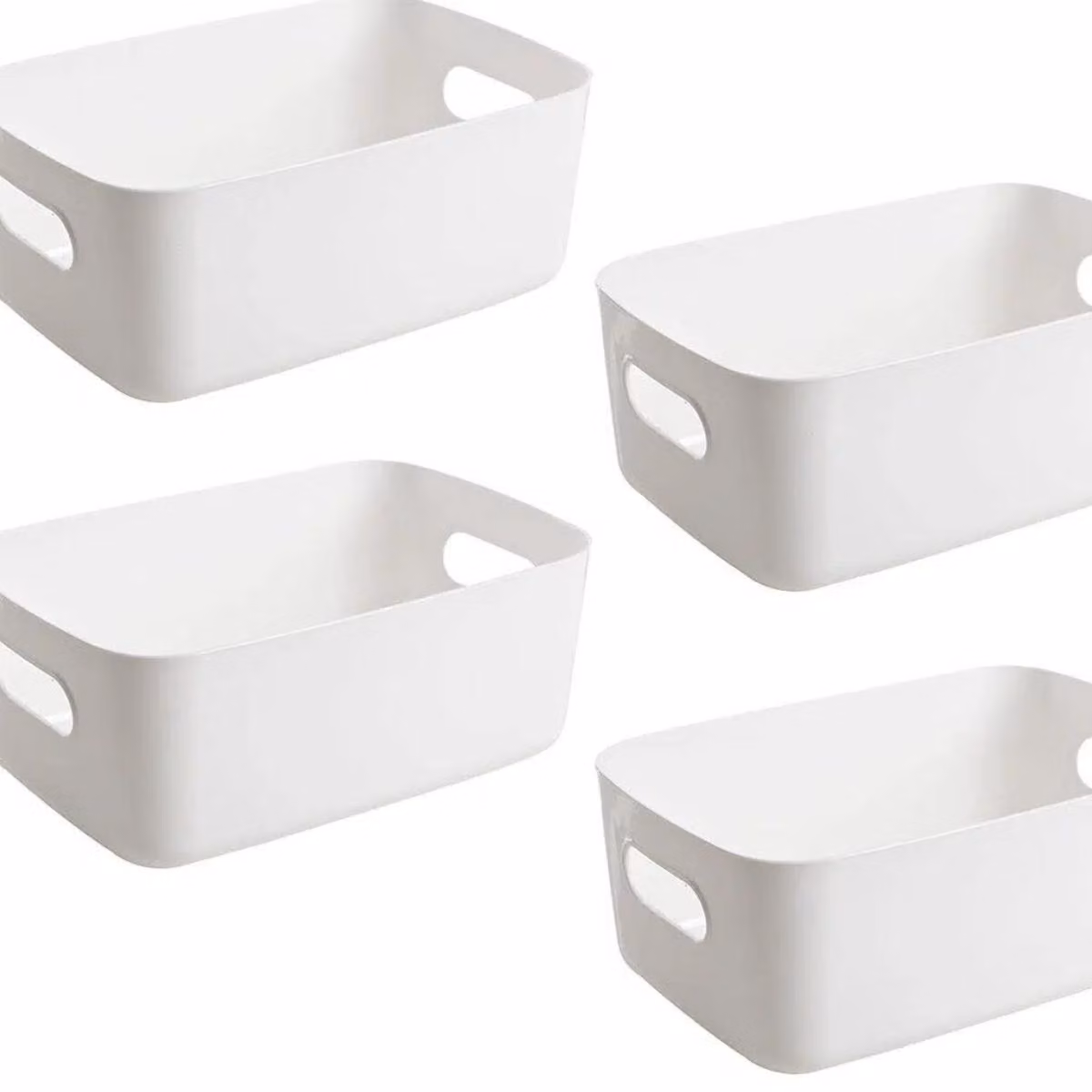 Set di 4 contenitori bianchi (20x14x7 cm) – Contenitori organizer in plastica – Per cucina, bagno, armadio e cameretta – Cassa porta giocattoli