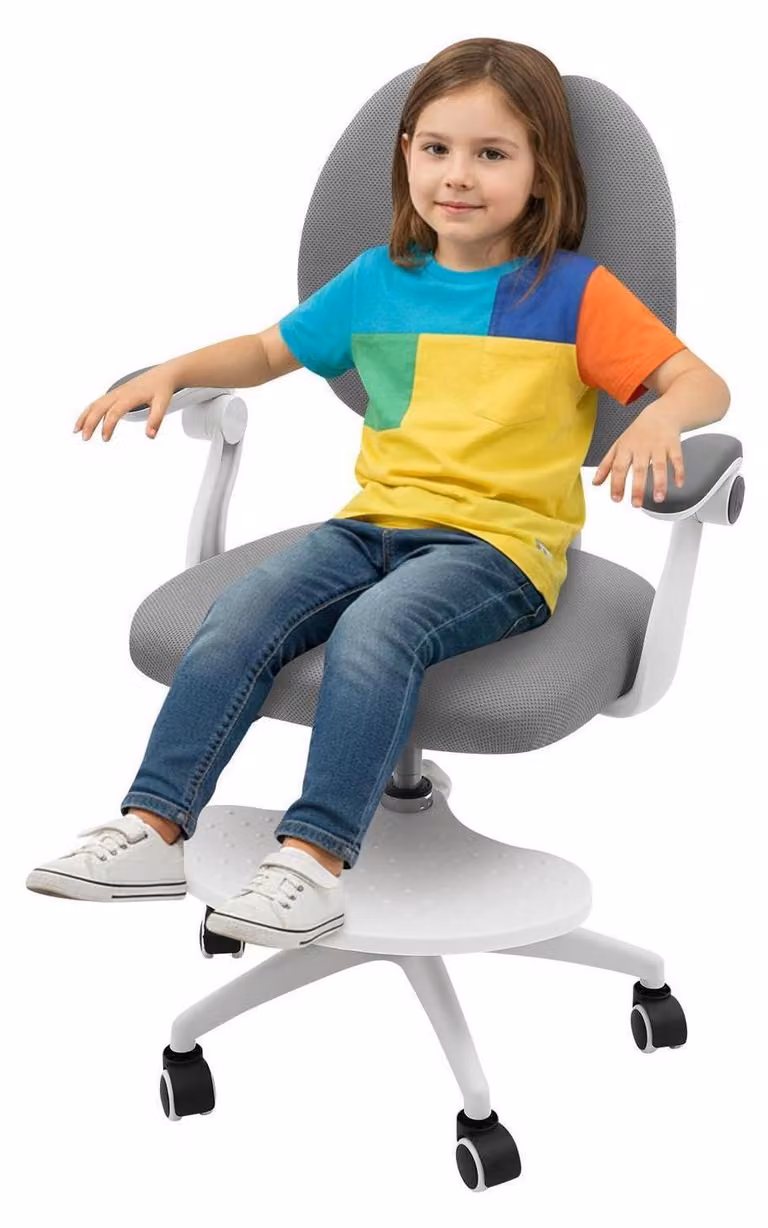 Sedia girevole per bambini, regolabile in altezza, ergonomica, grigia