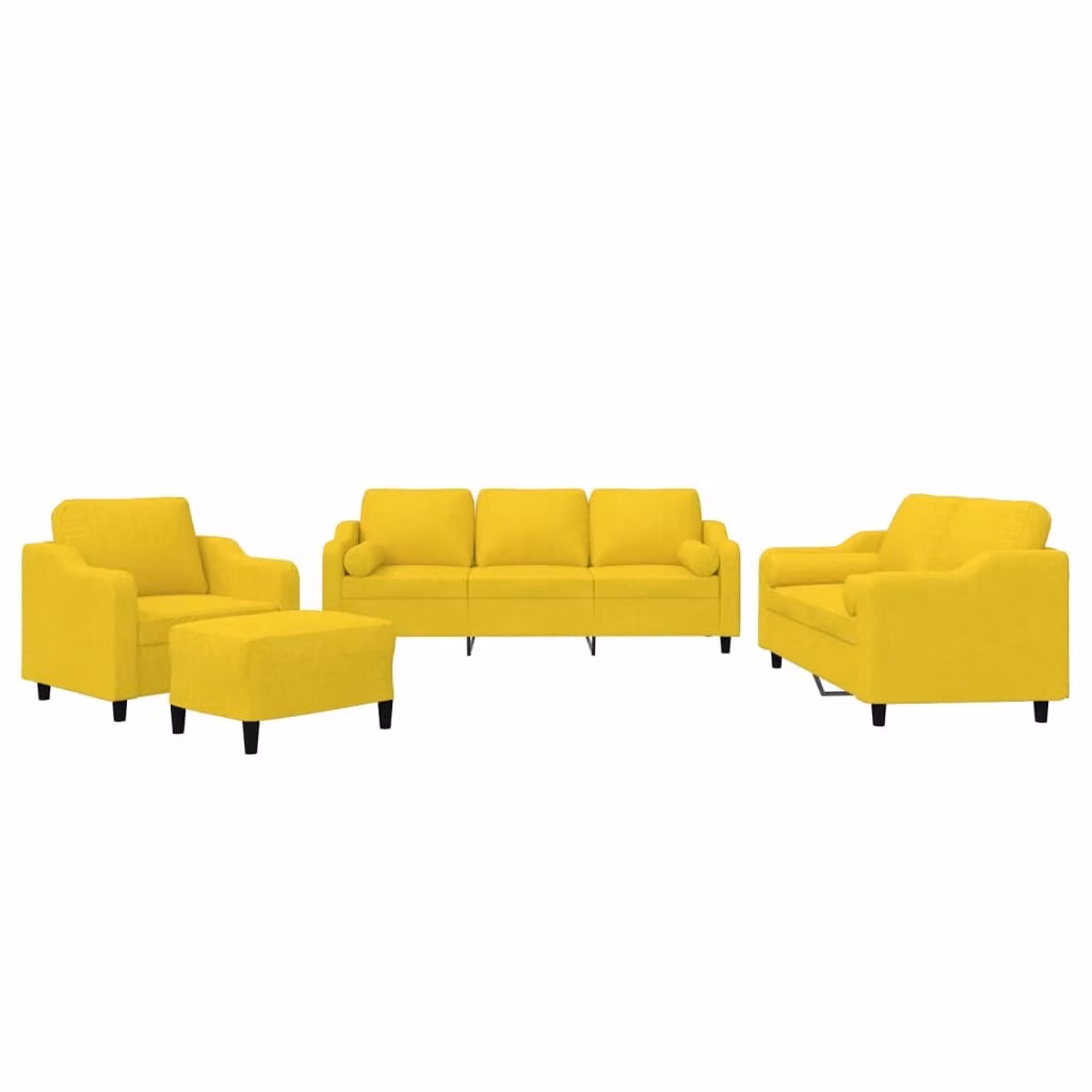 SYFAX™ Set di Divani 4 pz con Cuscini Giallo Chiaro in Tessuto