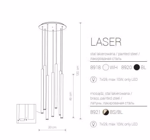 Lampadario a sospensione Nowodvorski Lighting Laser in metallo nero con 7 luci, Ø 30 cm – 2