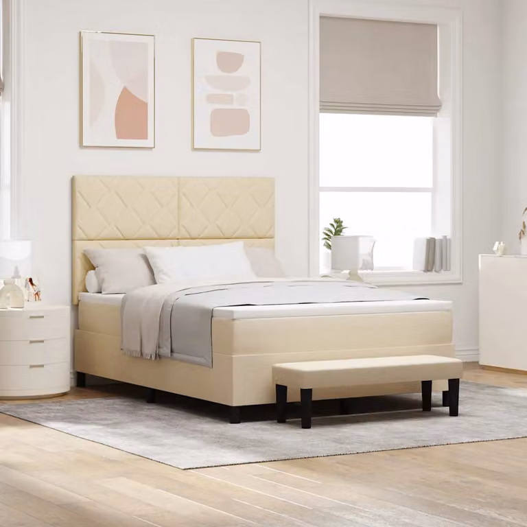 Letto ibrido con molle a tasche e testiera vidaXL in tessuto beige L 140 x P 200 cm