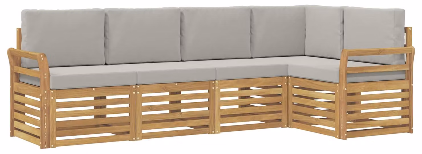 Set di divani da esterno, 5 pezzi, bianco e grigio chiaro