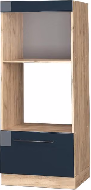 Mobile cucina microonde Fame-Line Blu scuro lucido/Rovere dorato 60 cm aperto Vicco