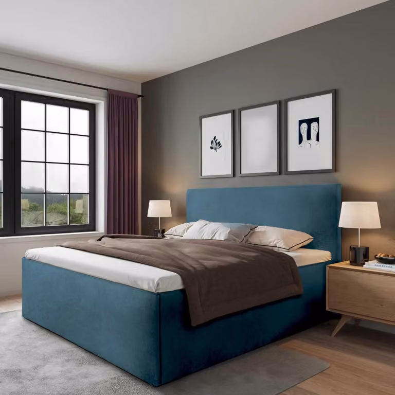 Letto imbottito Gent blu 100 x 200 x 40 cm con contenitore, senza materasso e rete a doghe