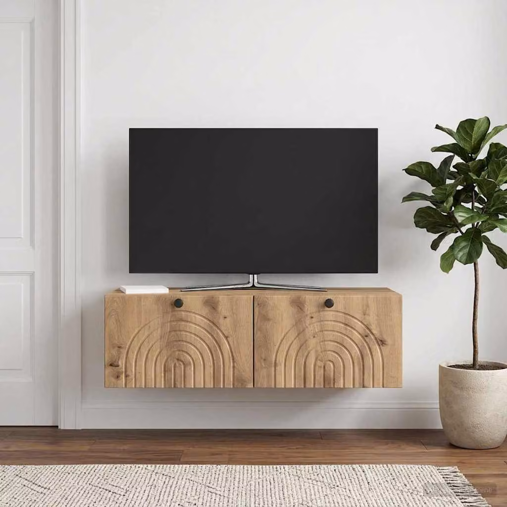 vidaXL Mobile Porta TV da Muro Moderno in Rovere e Metallo, L 99 x P 41 x H 30 cm