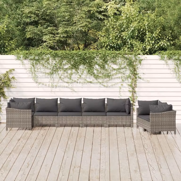 The Living Store Set salotto da giardino 8 pezzi con cuscini in poly rattan grigio