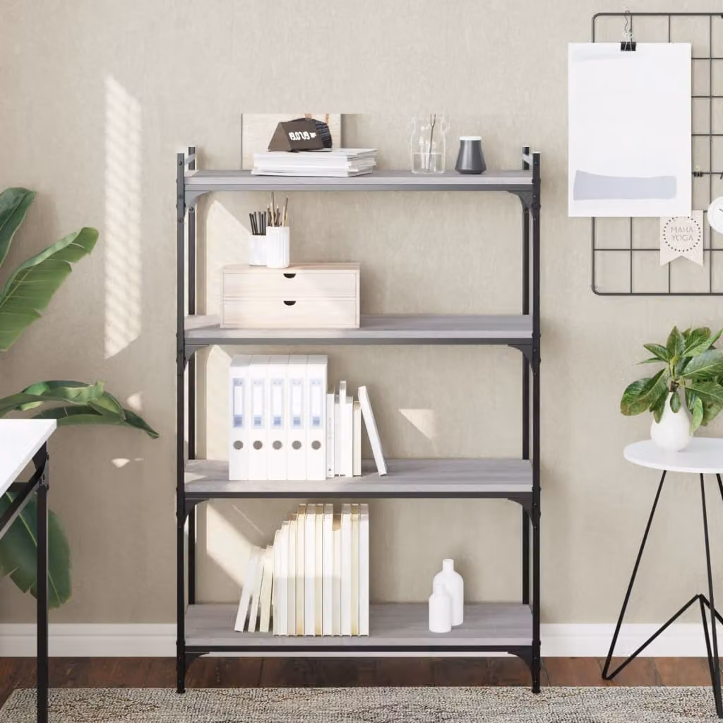 Libreria vidaXL con 4 Ripiani in Stile Industrial, Colore Grigio, L/P/H: 80 x 30 x 120 cm