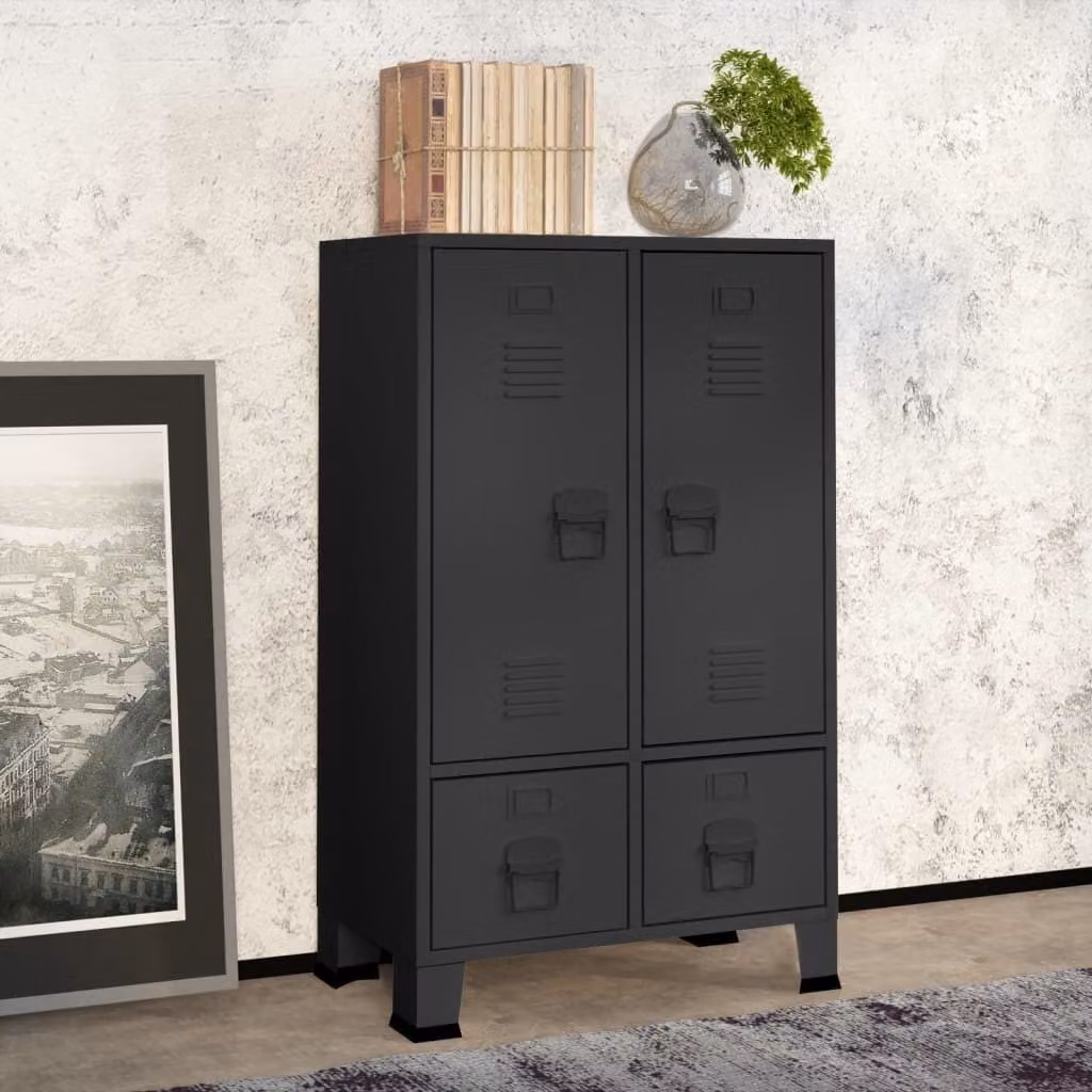 The Living Store Armadio stile industriale antracite 67x35x107 cm in acciaio