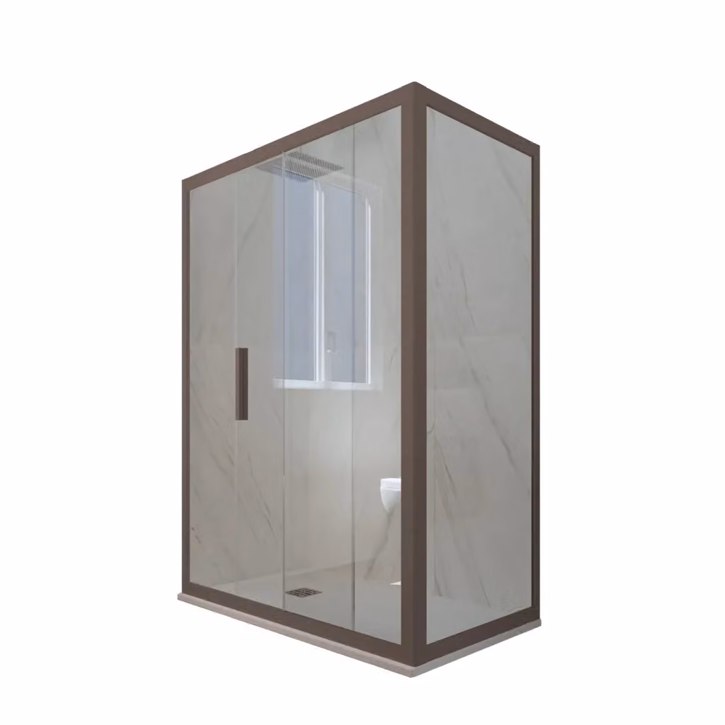 Box doccia scorrevole rettangolare FORTE mod. Deco Duo con vetro trasparente e profilo color cioccolato H 200 x L 110 x P 75 cm – 2