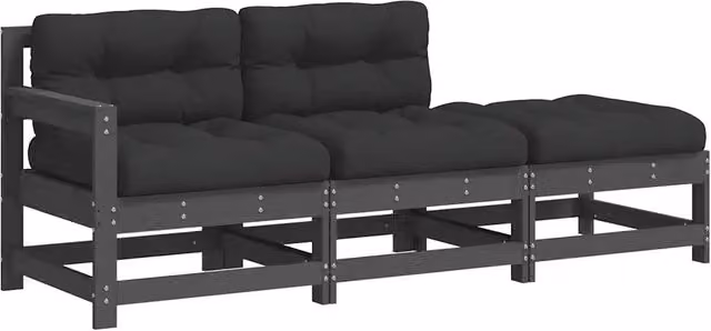 Set Divani da Giardino 3pz | Set Salotto da Giardino con Cuscini in Legno Massello Grigio