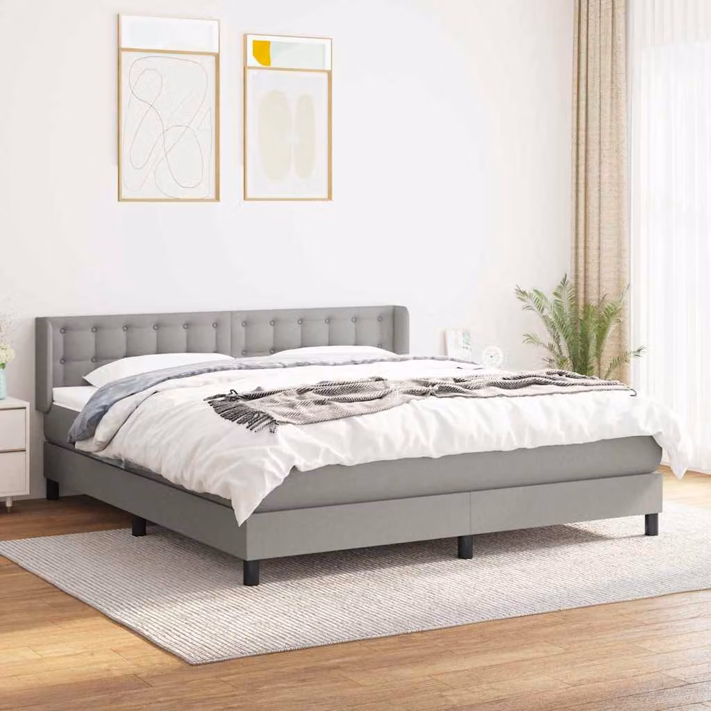 Giroletto a molle con materasso vidaXL in tessuto grigio chiaro e bianco, L/P/H: 183 x 203 x 88 cm – 1