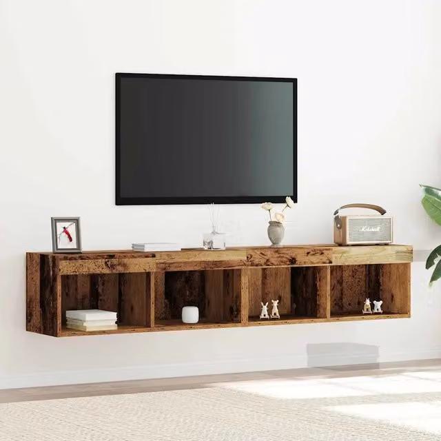 Set di 2 mobili TV moderni vidaXL in legno marrone con illuminazione integrata, sospesi a parete, L 80 cm x P 30 cm x H 30 cm