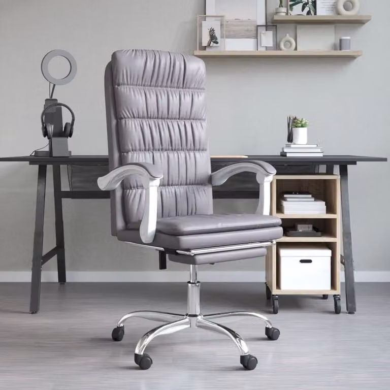 vidaXL Sedia da ufficio con funzione reclinabile in Pelle finta grigia - Sedia da ufficio con funzione reclinabile - Sedie da ufficio con funzione reclinabile - Sedia da ufficio con funzione relax - Sedia da scrivania
