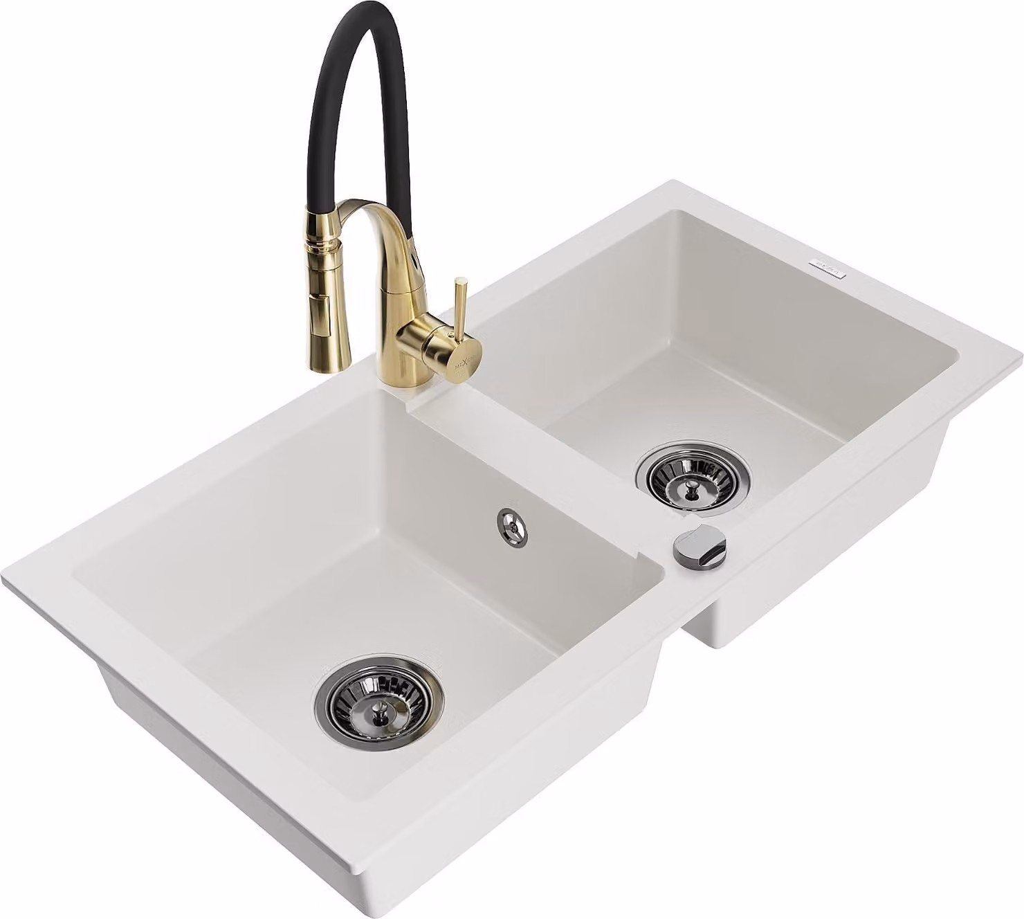 Mexen Mario lavello in granito a 2 vasche con rubinetto da cucina Aster, bianco - 6504-20-73450-57-B